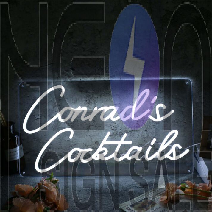 Conrad's Cocktails White Neon Sign