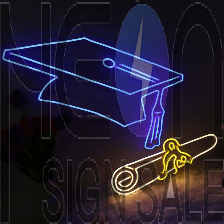 Graduation Cap With Diploma Neon Sign