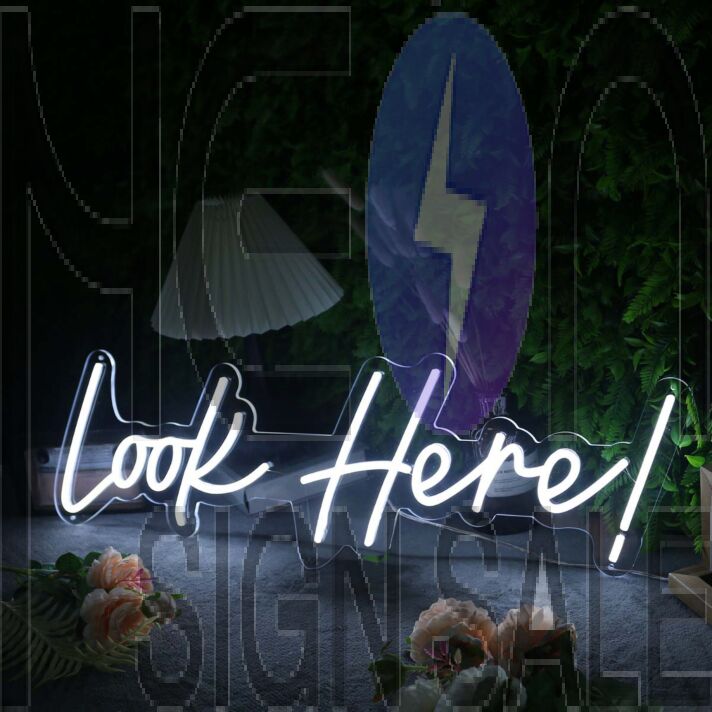 Look Here White Neon Sign