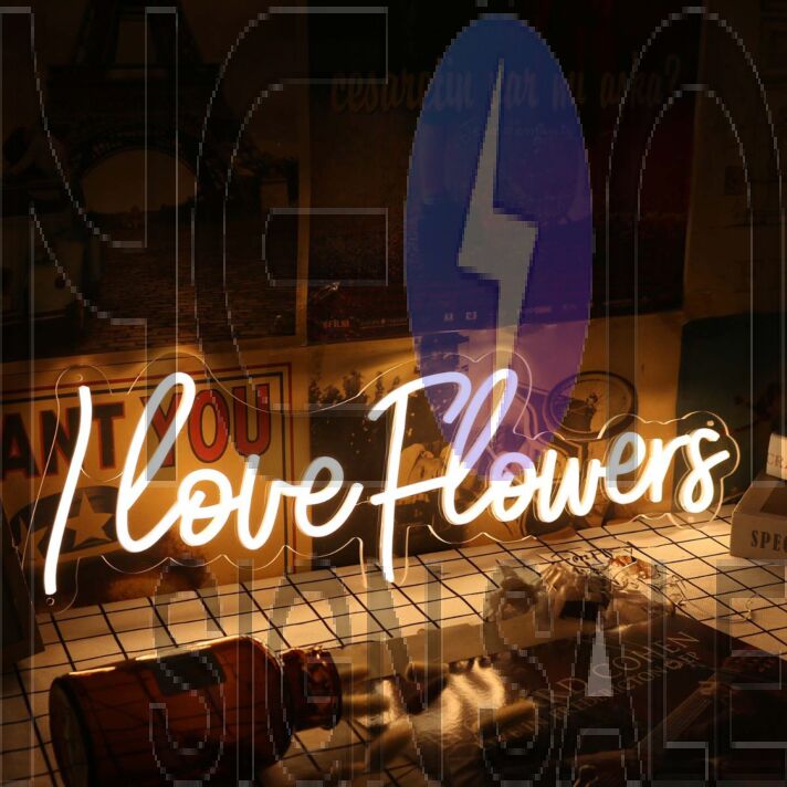 I Love Flowers Yellow Neon Sign
