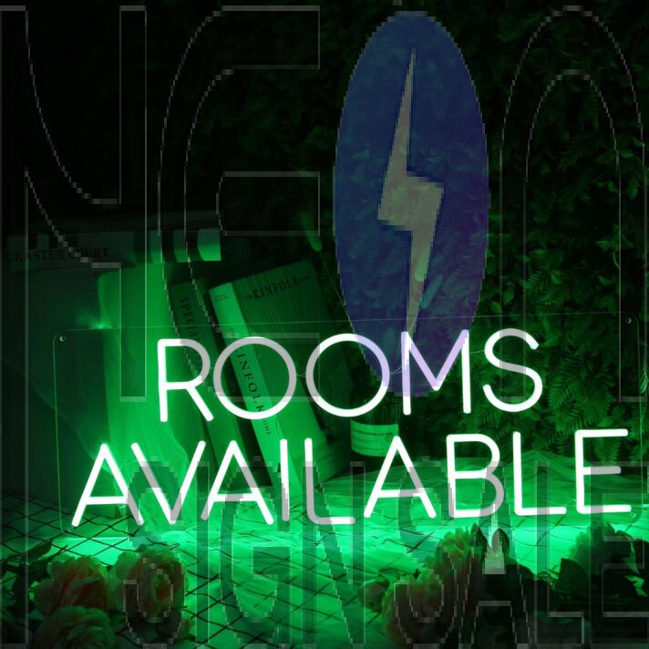 Rooms Available Green Neon Sign