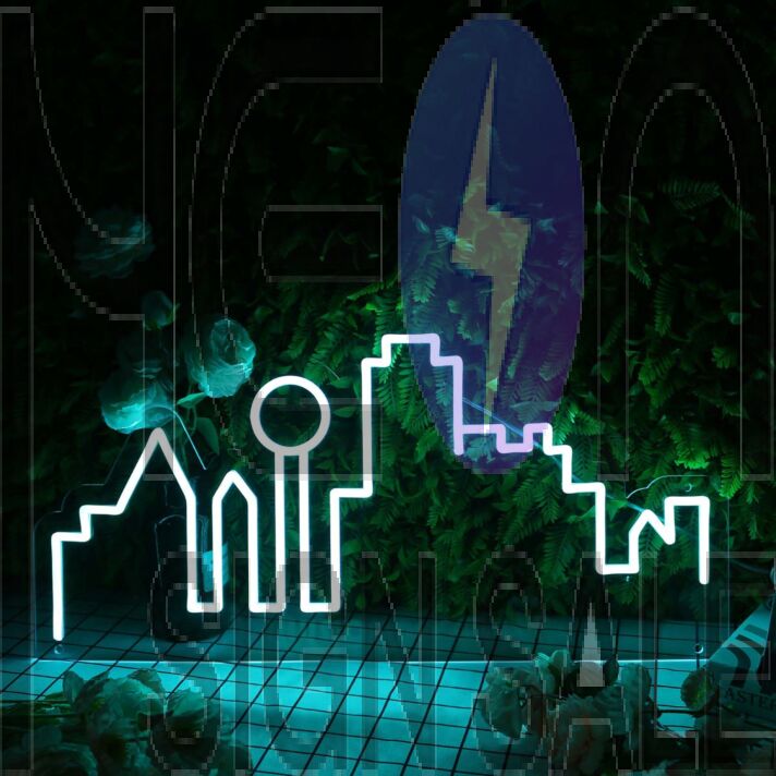 City Skyline Blue Neon Sign