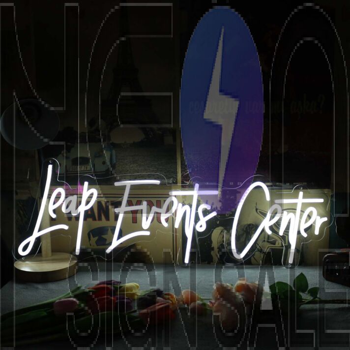 Leap Event Center White Neon Sign