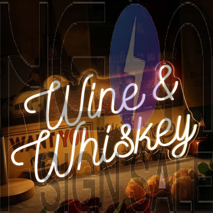 Wine And Whiskey Yellow Neon Sign