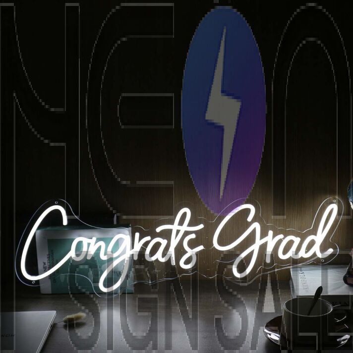 Congrats Grad White Neon Sign