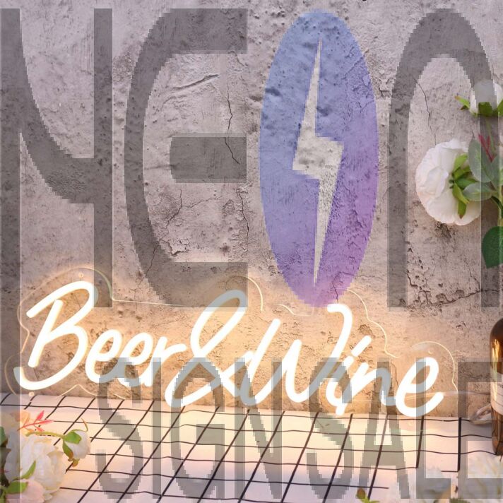 Beer And Wine Yellow Neon Sign