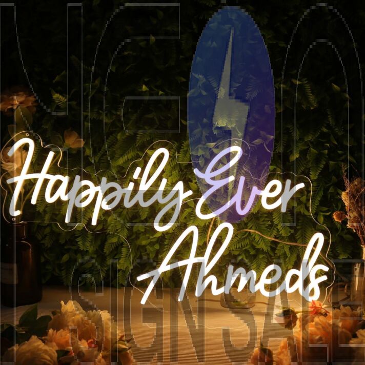 Happily Ever Ahmeds Yellow Neon Sign