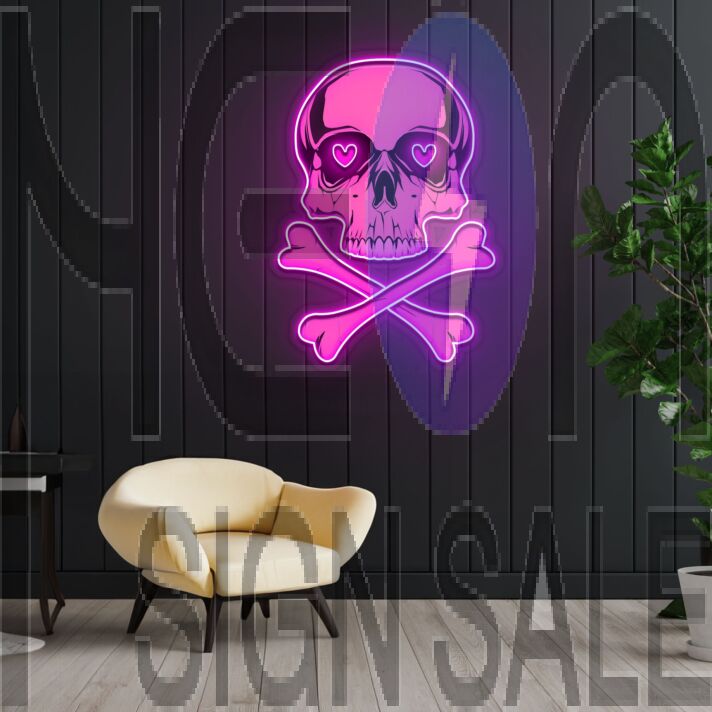 Pink Skull With Bones Neon Sign X Acrylic Artwork
