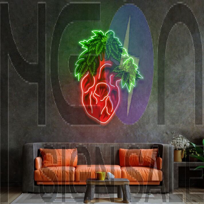 Heart Marijuana Led Neon Sign Light Pop Art
