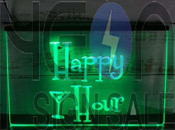 Happy Hour Martini Glass Hanging Neon Sign