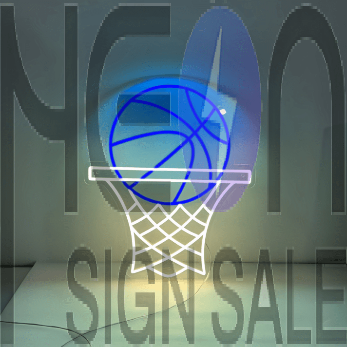 Basketball on Hoop Neon Sign