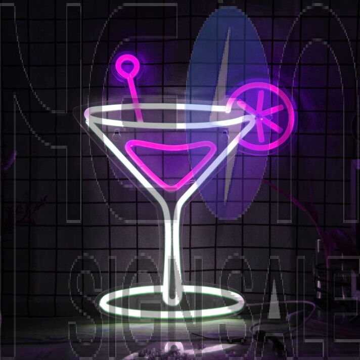 Elegant Cocktail Glass Neon Light