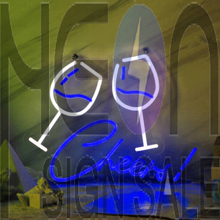 Customize Toasting Wine Glasses Neon Light