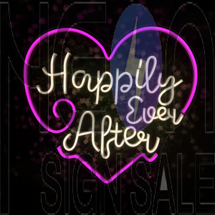 Happily Ever After Heart Wedding Decor Neon Sign