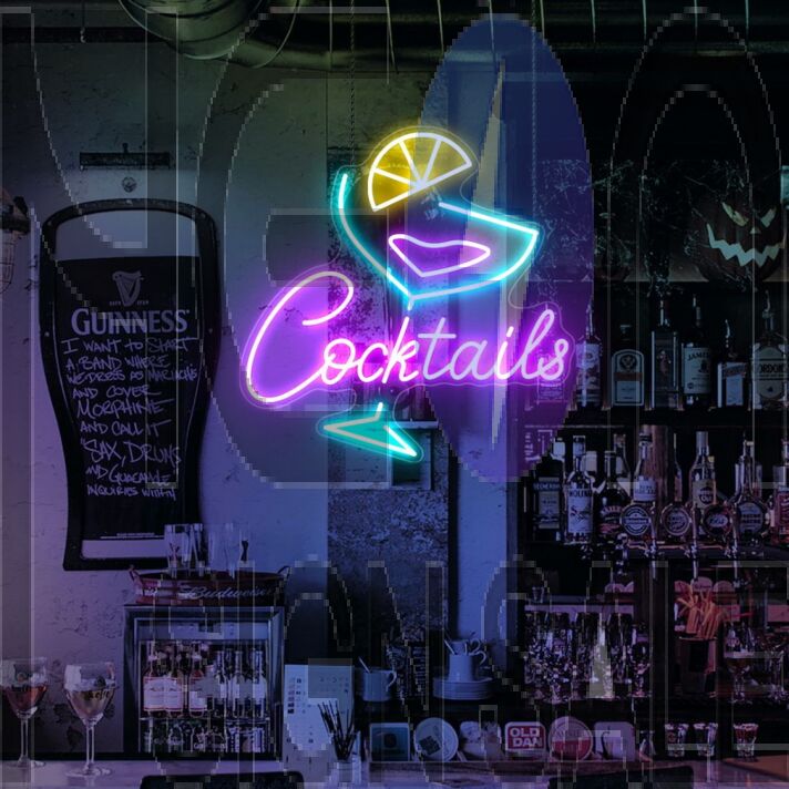 Vibrant Cocktails Bar Neon Sign for Home Bars and Trendy Restaurants
