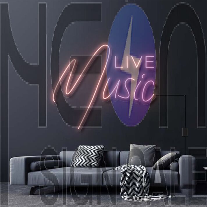 Live Music Neon Sign for Music Lovers and Social Spaces