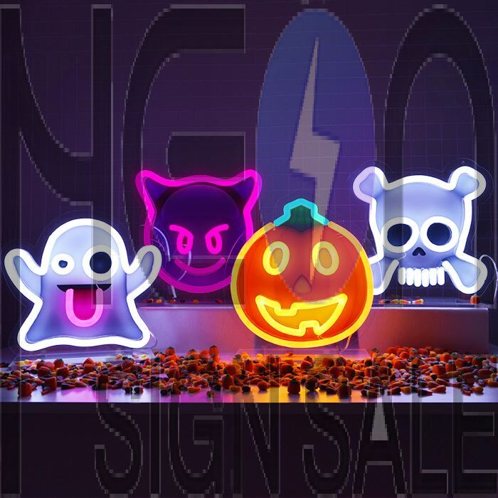 Halloween Emojis Neon Sign perfect for festive Halloween celebrations