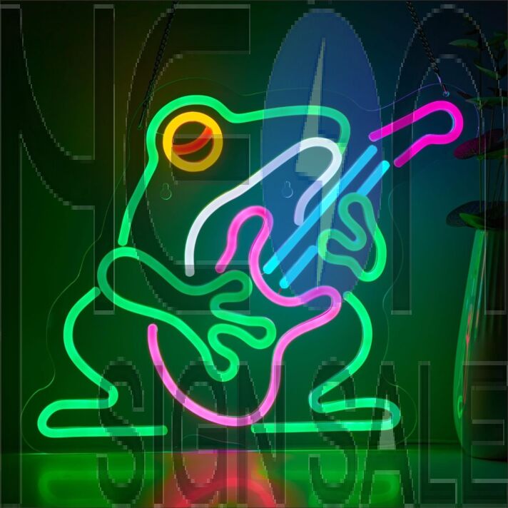 Guitar-Playing Frogs Neon Sign Music Room Fun
