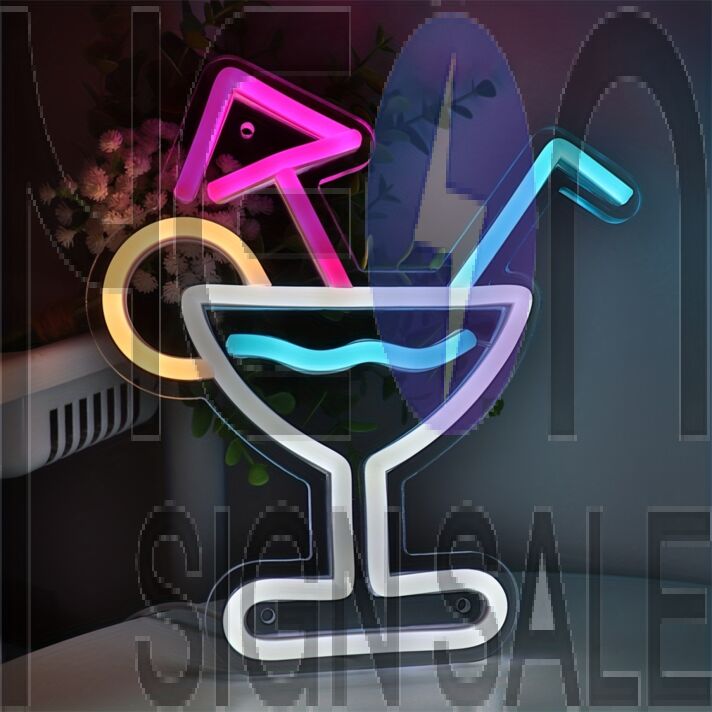 Elevate Your Bar or Man Cave Ambiance with the Creative Cool Cocktails With Umbrella Wall LED Neon Sign.