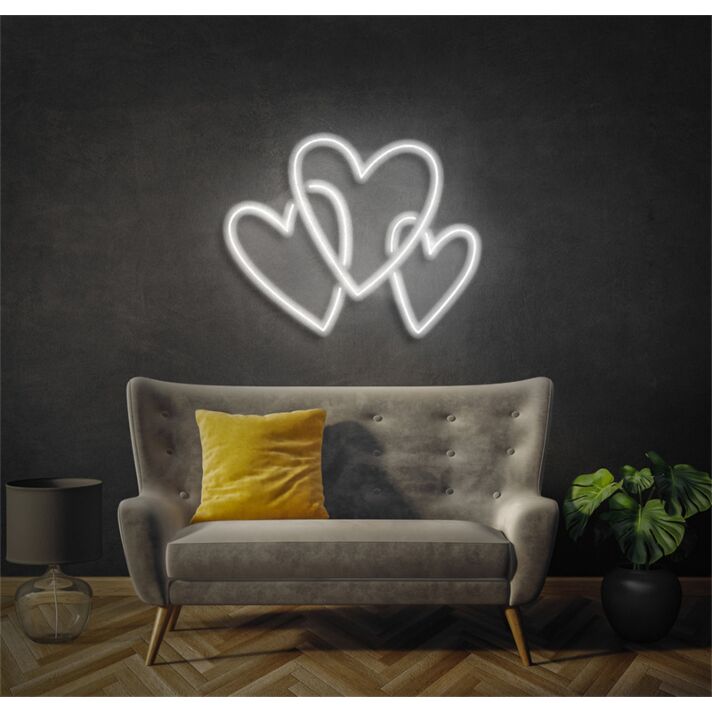 Light Up Your Special Moments: Three Love Heart LED Neon Sign Perfect for Weddings, Anniversaries, and Romantic Home Decor.