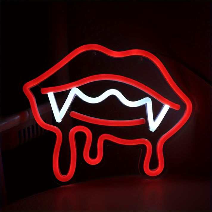 Brighten Up Your Bar, Storefront, or Halloween Bash with the Vampire Lips LED Wall Neon Sign Light.