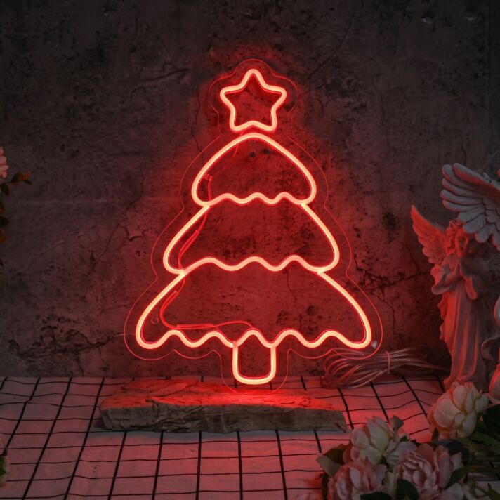 Brighten Your Holiday Celebrations: Christmas Tree Shining Star Neon Sign Perfect for Home Decor, Office Festivities, and Party Ambiance.