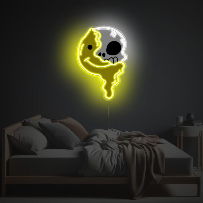Brighten Up Your Bar, Office, or Halloween Bash with the Eye-Catching Skull Head With Melting Smile LED Neon Acrylic Artwork.