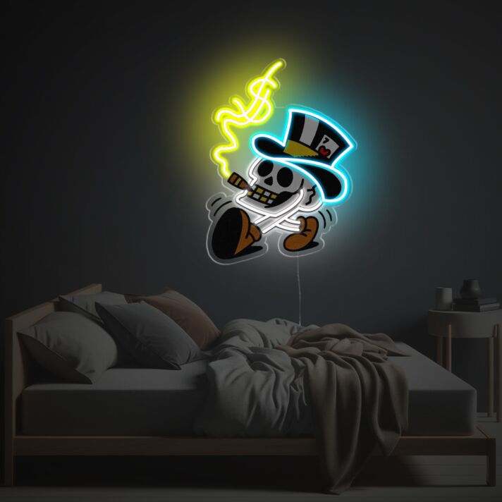 Elevate Your Home, Bar or Party Ambiance with Smocking Skull Gentleman LED Neon Acrylic Artwork.