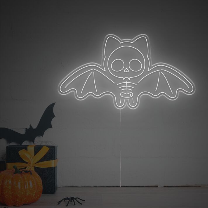 Brighten Up Your Spooky Celebrations and Decor: Halloween Flying Cat Bone LED Neon Sign for Home, Bar, and Halloween Party Ambiance