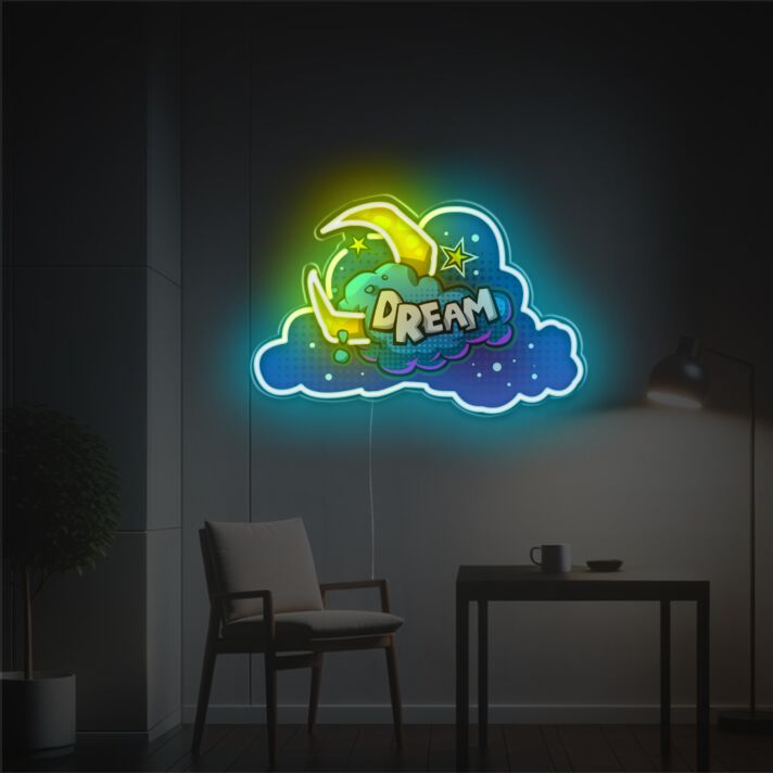 Brighten Up Your Space: Dream With Missing Moon LED Neon Acrylic Artwork, Perfect for Bars, Weddings, and Home Ambiance.