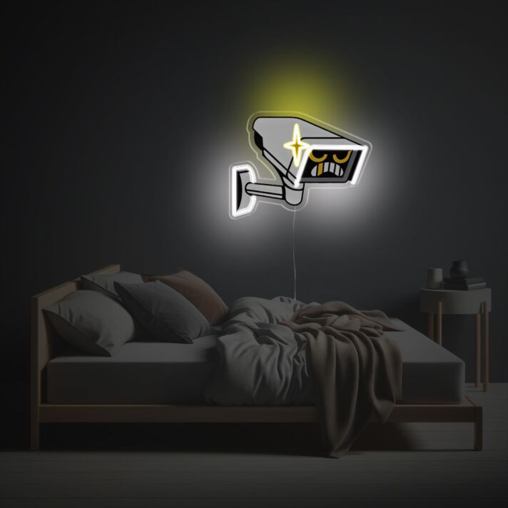 Elevate Your Office, Store, and Security Ambiance with Serious Surveillance Cameras LED Neon Acrylic Artwork.
