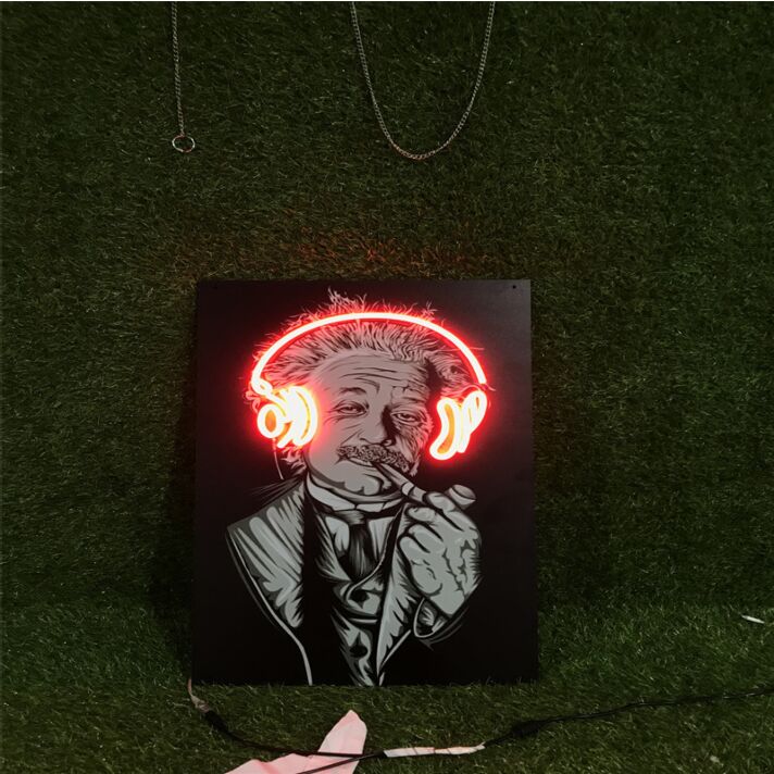 Brighten Your Space - Einstein With Earphone UV Print LED Neon Sign for Bars, Study Rooms, and Music Venues
