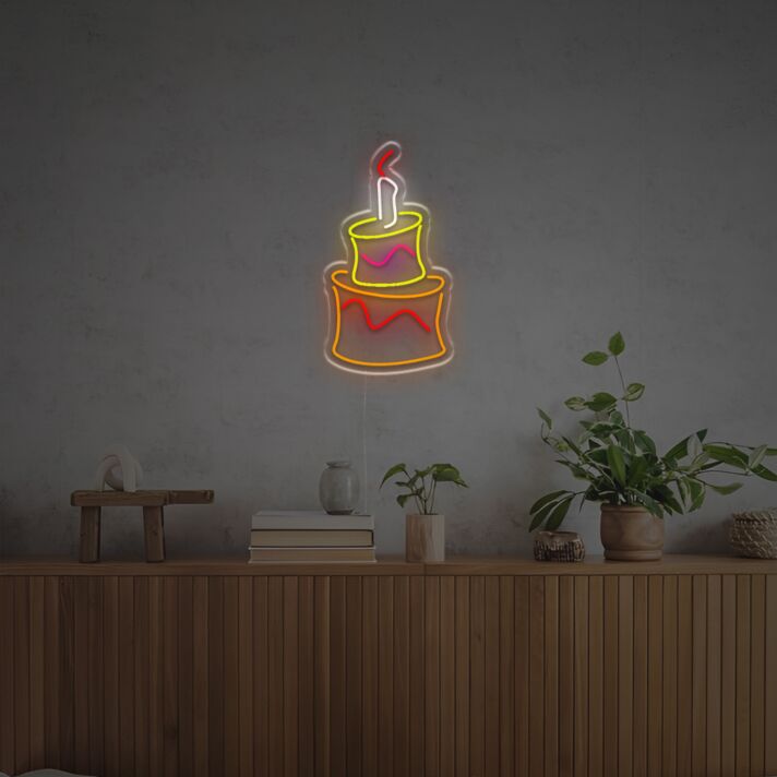 Brighten Your Celebration: Perfect for Home, Office, and Special Occasions like Weddings or Birthday Parties - Two Layer Birthday Cake LED Neon Sign.