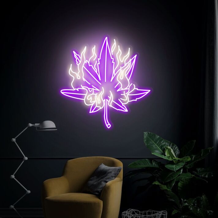 Elevate Your Space: Dope Leaf On Fire Neon Sign, Perfect for Home Decor, Bars, Stores, and Parties - A Unique Stoner Gift Wall Sign.