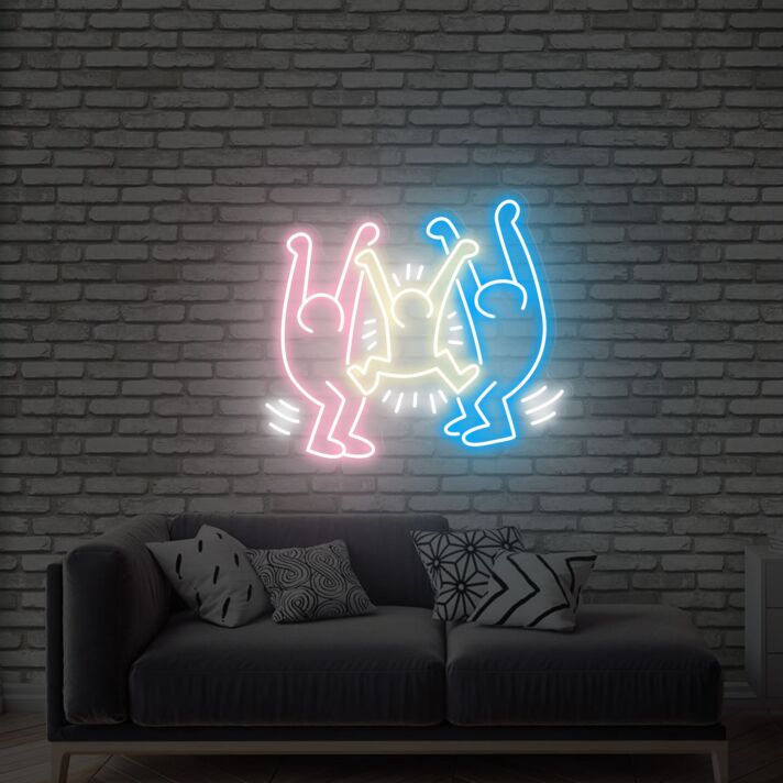 Brighten Up Your Space: Keith Haring Dancing People Neon Sign for Eye-Catching Home Décor, Vibrant Office Appeal, Trendy Store Fronts, and Memorable Wedding or Party Themes.