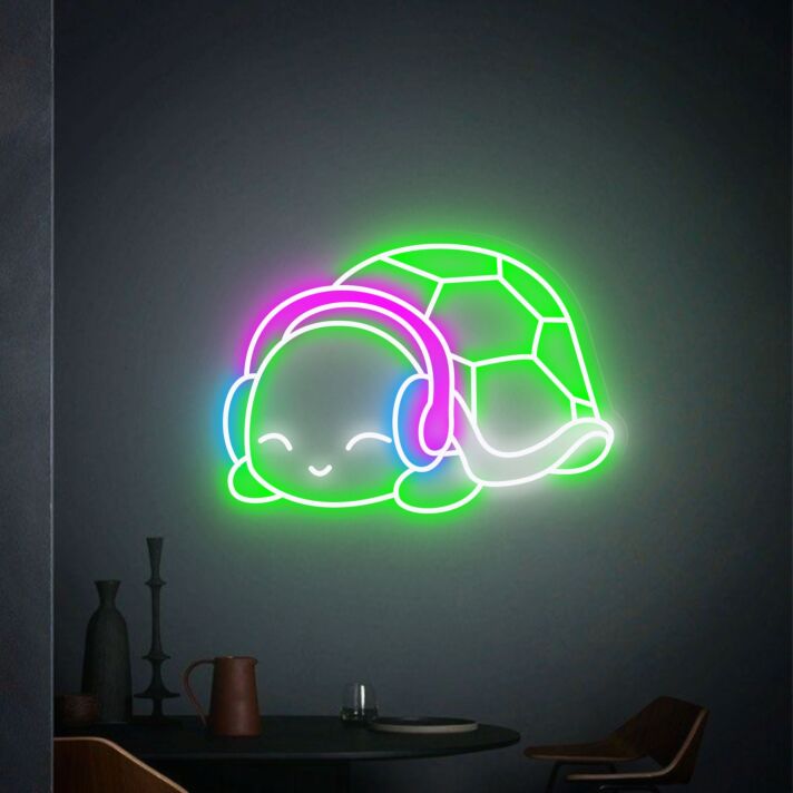 Brighten Up Your Bar, Game Room or Teen's Space with the Turtle With Headphones Led Neon Sign.