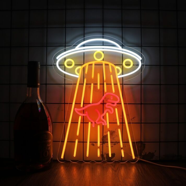 Bring a Cosmic Glow to Your Bedroom, Office, or Party with Ufo Dragon Neon Signs LED Light - Perfect for Space-Themed Wall Decor.
