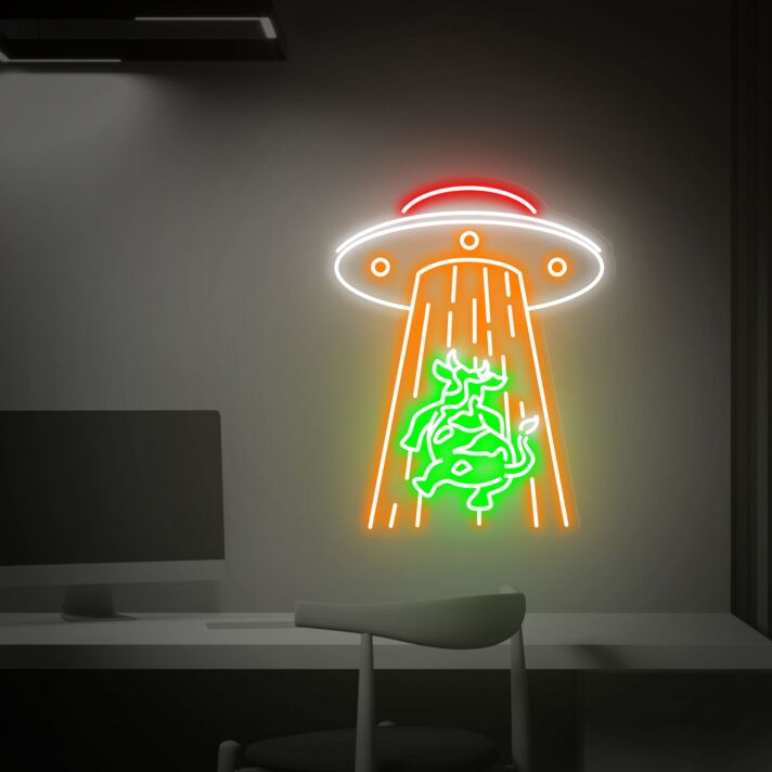 Add a whimsical touch to your bar or game room with Kidnapping Cow Led Neon Sign Cow Abduction Neon Light.