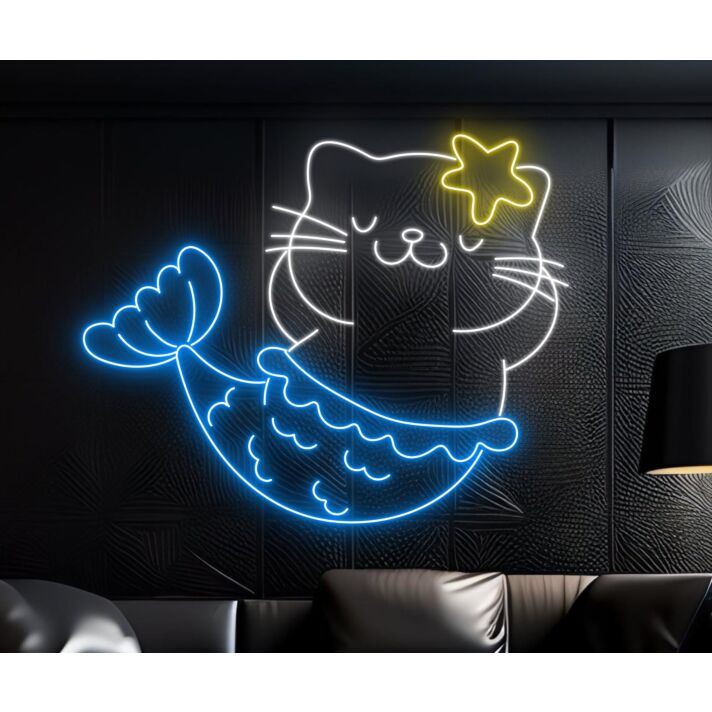 Brighten Your Space: Cat Mermaid Decor Led Sign Animal Lover Neon Light - Perfect for Home Decor, Offices, Bars, and Animal-Themed Parties