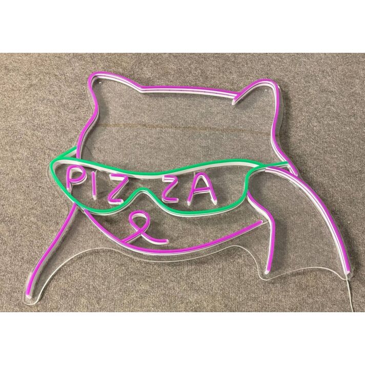 Brighten Up Your Space: Cat Wearing Pizza Glasses Led Neon Sign for Bars, Home Decor, and Trendy Office Settings
