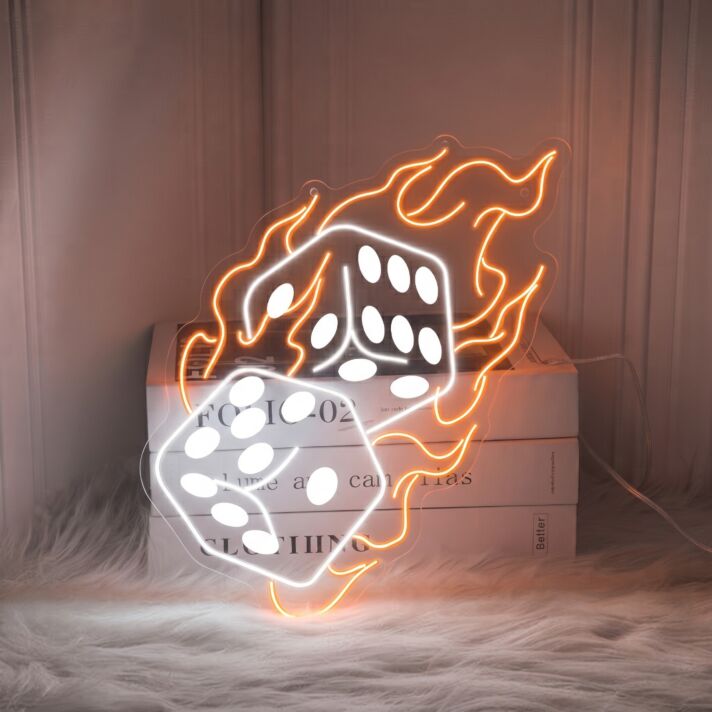 Brighten Up Your Game Night or Casino-themed Party with the Spectacular Dice Fire Casino Poker Casino LED Sign Decor.