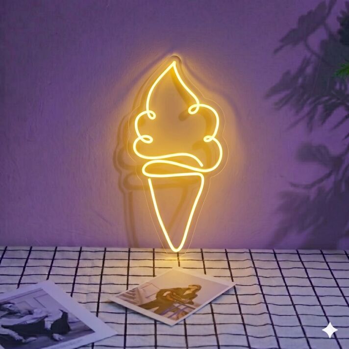 Brighten Your Coffee Shop and Creamery: Ice Cream Neon Led Light for a Sweet Touch in Home, Store, and Café Wall Decor.