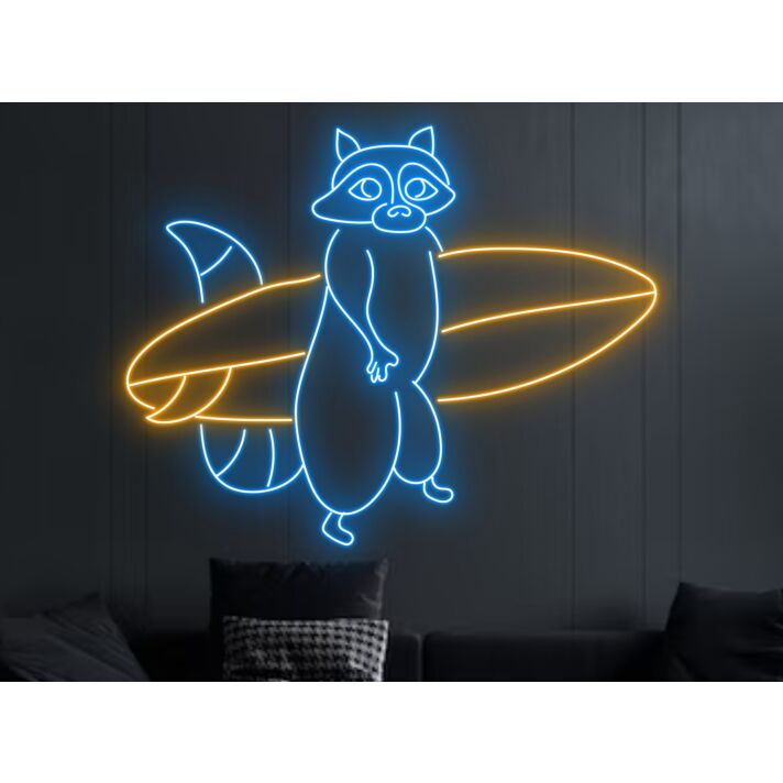 Raccoon Hold Surfboard Led Neon Sign