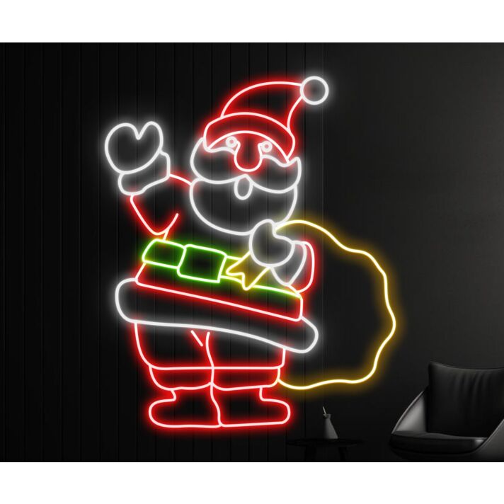 Santa Claus With Gift Bag Led Neon Sign