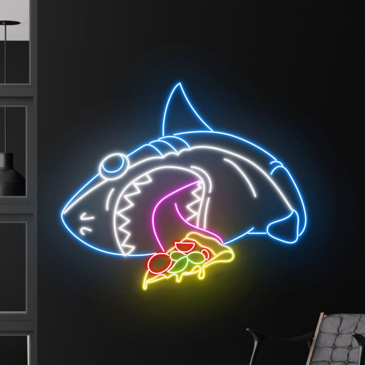 Shark Eat Pizza Led Neon Sign Funny Shark Shark Neon Light