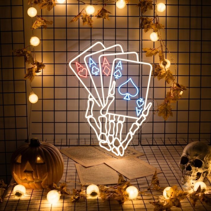 Skeleton Playing Poker Led Neon Sign Poker Decor