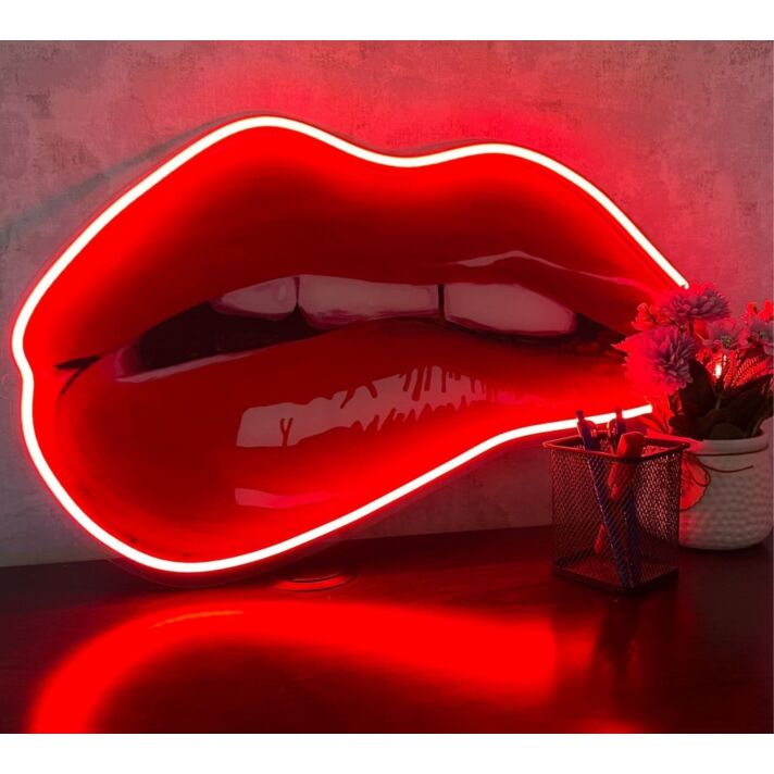 Lip Bite Uv Printed Neon Artwork - Embrace The Allure Of Seductive Glow
