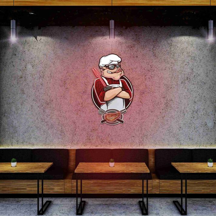 Pig Chef Under Uv Light Durable Led Neon Artwork