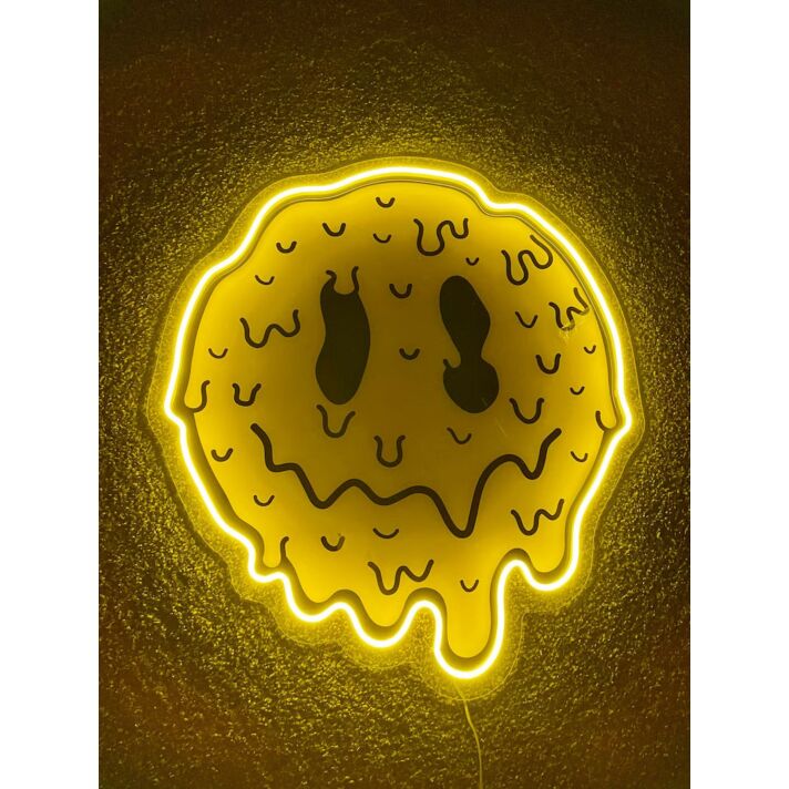 Psychedelic Face Emoji Uv Printed Neon Artwork Expressive Illumination