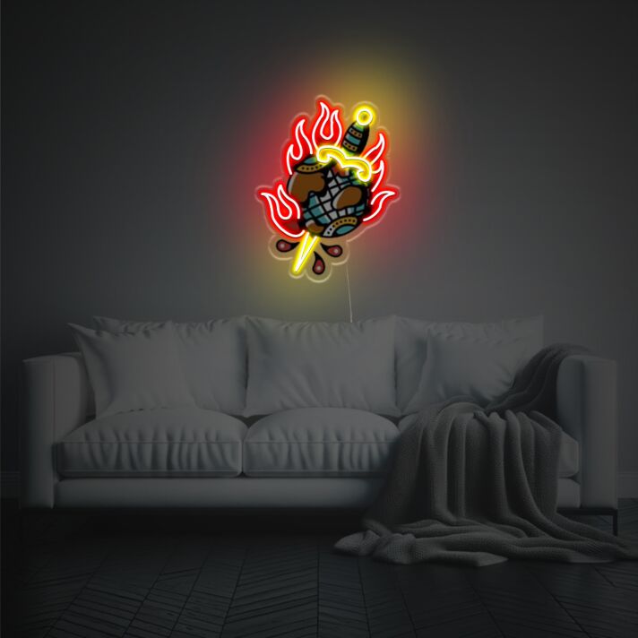 Fire Globe With Knife LED Neon Acrylic Artwork